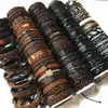 wholesale 100pcs/lot Cuff Leather Bracelets Handmade Genuine Leather fashion bracelet bangles for Men Women Jewelry mix colors brand new