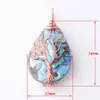 WOJIAER Tree of Life Rose Gold Metal Wire Wrap Water Drop Bead Necklace & Pendant Natural Abalone Shell Jewelry Chain 18 Inch W9310