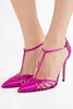 Kolnoo New Elegant Ladies High Heel Pumps T-strap Satin Leather Pointy Sexy Shoes Party Wedding Classic Fashion Dress Pumps Shoes XN012