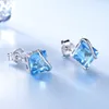 Umcho Pure 925 Sterling Silver Jewelry Set Natural Swiss Blue Topaz Stud Earrings Pendant For Women Jewelry Necklace With Chain