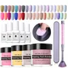 14 pcs Mergulhando kits de unhas Nude DIP holográfico unha glitter luminoso gradiente fosco cromo pigmento lantejoulas