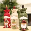 Decorazioni natalizie Set di bottiglie di vino champagne Borsa regalo in lino Tavolo da Babbo Natale con pupazzo di neve Decorazione domestica Regalo1