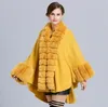 Kvinna Faux Fox Fur Solid Cape Poncho Cardigan Knitting Lady Shawl Stal Wraps Tröja # 4143