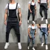 Men's Distressed Denim Carpenter Overalls Bib Jumpsuits Moto Biker Jean Pants