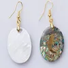 Womens Jewelry Charm Hook Earrings Natural Abalone Paua Shell with Gold Foil Dolphin Pattern 5 Pairs