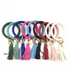 10pcs Mixed Colors PU Leather O Key Chain Custom Circle Tassel Wristlet Bracelet Keychain Women Girl Key Rings Wrist Strap3720941