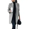 2020 Ny plusstorlek Kvinnor Woolen Coat Office Lady Höst Solid Färg Stativ Krage Woolen Long Coat Cardigan för Damkläder