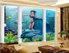 カスタム写真3Dの壁紙3D Shark Dolphin水中世界人魚コーラル三次元の背景壁の海の絵の壁紙