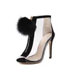 Kobiety Faux Fur Ball Sexy Stilettos Pompy Wysokie Obcasy Przezroczyste Zipper Peep Toe Party Shoes Girl Fashion Drop Shipping