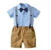 Dzieci Chłopcy Odzież Dżentelmen Garnitury Baby Bowtie Koszulki Kombinezony Spodnie Dziecko Brytyjskie Zestawy odzieżowe Boutique T Shirt Spodenki Spodnie Outfits B5814