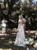 Form-passande bohemisk bröllopsklänning Vintage stil duning back line brudklänningar långärmad nakenfoder vestido de noiva