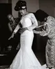 Afrikanische Sheer Long Sleeves Spitze Meerjungfrau Brautkleider Plus Größe Applique Gericht Zug Brautkleid Brautkleider Vestidos De Novia