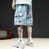 Fashion-Gothic Gradient Gradient Tie-Barwiący Luźne Prosto lufowane Fiveminute Spodnie Mężczyźni Noszenie Hip-Hop Creped Shorts Shorts Wall Hommes