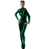 Seksowne Gorące Kobiety PCV Footed Catsuit Turtleneck Skinny Body Body Długi Rękaw Kombinezon Egzotyczny All-Mecz Catwoman Cosplay Costume