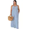 Rayé Sexy grande taille robe femmes Spaghetti sangle dos nu Boho plage robe été encolure dégagée sans manches ceintures Maxi robe