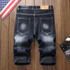 summer Style men Shorts jeans luxury Men denim trousers zipper Dragon pattern hole Straight Shorts jeans for blue and black270h