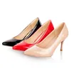 Olomm Hot Women Shiny Pumps Sexy Fino Salto Alto Pumps Dedo do Pé Pontudo Senhoras Preto Vermelho Nude Sapatos de Escritório Feminino Tamanho EUA 3-15