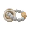New Natural Wooden Ring Teethers for Baby Health Care Accessories Infant Fingers Exercise Toys Colorful Silicon Beaded Soother A10044