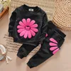 New arrival children tracksuit autumn kids sunflower print long sleeve top and trousers free shipping 2pcs