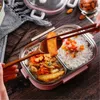 Lancheira térmica de aço inoxidável para crianças conjunto de saco cinza caixa bento à prova de vazamento estilo japonês recipiente de comida lancheira térmica321h7155884