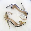 Big Size Women Designer Sandals Silver Gold High Heel Ankle Strap Summer Shoes Super Thin Heel Leather Shoes