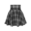 Women's Sets Gothic Letter Embroidery Velvet Sweatshirt High Waist Bandage Gray Plaid Mini Skirt Girls Female Set Outwear