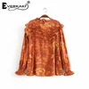 Everkaki Women Blouse Tops Ruffles Boho Print 2019 Autumn Winter Long Sleeve Lace Patchwork Gypsy Ladies Casual Top and Blouses