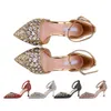 Woman Sandals Gold Fashion Sequins Buckle Strap Comfortable High Heels Crystal Bling 10cm 6cm Heel Princess Shoes Luxury Design S20326