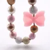 Fashion Pink Bowknot Girls Beads Necklace Child Kids Chunky Beaded Necklace Cute Design Jewelry For Gift