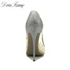 Doris Fanny Sexy chaussures femme fête bout pointu talons cristal bling argent chaussures talons hauts pompes 12 cm chaussures de mariage 43 taille