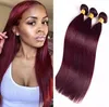 Vin br￩silien rouge silky raide cheveux humains 3 paquets bordeaux 99J extensions de cheveux vierges couleur burg couleur