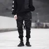 Män band färgblock byxor svart ficklast harem joggare harajuku sweatpant hip hop byxor 13 921