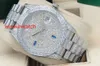 Automatiska män Watch 41mm Silver Case Stones Bezel och Diamanter i mitten av armband Multi-Color Dial Wrist Wathes Hög kvalitet