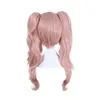 Danganronpa Junko Enoshima Pink Cosplay Parrucche 2 Clip Ponytails Set di costumi per parrucche di capelli sintetici
