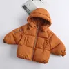 2019 Girls Coat Winter Tjock Varma Bomull Jackor Jackor Parkas Vit Hooded Zipper Batwing Sleeve Kids Outwear Kläder 5 färger