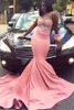 Sıcak Satış Boncuk Pembe Uzun Gelinlik Modelleri Mermaid Sheer Aplike Siyah Kız Afrika Parti Abiye Artı Boyutu Vestido de fiesta Abiye