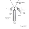 Cilindercapsule Secret Bericht Vial Cremation Ash Urn Ketting in roestvrij staal Stash Medaillonvleugel en Crystal Dangle Necklace
