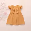 Baby Girls Dresses Children Bow Ruffle Princess Dress Solid Fly Sleeves Patchwork TUTU Dresses Infant Summer Party Birthday Suit AYP461