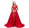 Rzeczywisty obraz Szampan Czerwony Niebieski Ciemnozielony Prom Dresses 2019 Koronki Cekiny Długie Rękawy Odpinany Pociąg Formalna Party Dress Suknie Wieczorowe