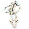 Frosted Amazonite Stones Bohemian Tribal Jewelry Horn Pendant Necklace