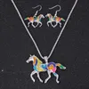 Nya Europa Vintage Party Casual Jewelry Set Women's Colored Glaze Horse Halsband med örhängen S370