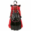 Sissy Maid PVC Vestido Vermelho Duas Maneiras de Usar Cosplay Mangas Longas ou Curtas Traje Gótico235Q