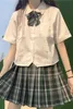 Verão Colégio japonês vento Bow camisa de manga curta Blusa + manta saia plissada JK Fardas Terno Feminino School Girl Skirt