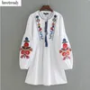 L616 outono moda mulheres bordados florais o pescoço franja deco vestido senhoras casual cor branca cor manga comprida vestidos vestidos mx190725