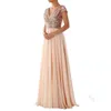 New Arrival 2019 Elegant Evening Dress vintage Sweet pink gold Party Dress Custom made Deep V A Line Sequin Lace Forma Prom Dresses