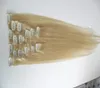 Blonde hair 100G 7pcs Full Head Set Clip In Human Hair Extensions Brazilian Machine Made Remy Real Hair Straight 10-26