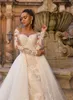 2021 Sexy Champagne Mermaid Wedding Dresses Sweetheart Off Shoulder Illusion Neck Lace Appliques Tulle Detachable Train Overskirts9086086