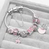 Atacado-cor-de-rosa de vidro contas pulseira dia dos namorados presente bracelete adequado para jóias estilo pandora