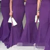 Purple Bridesmaid Dresses Mermaid Chiffon Sweep Train Ruched Neck Pleats Custom Made Plus Size Maid of Honor Gown Beach Wedding Wear