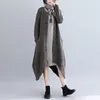 Women's Wool & Blends Autumn Winter Long Jacket Women Casual Loose Round Neck Asymmetrical Zipper Blended Woolen Coats Plus Size